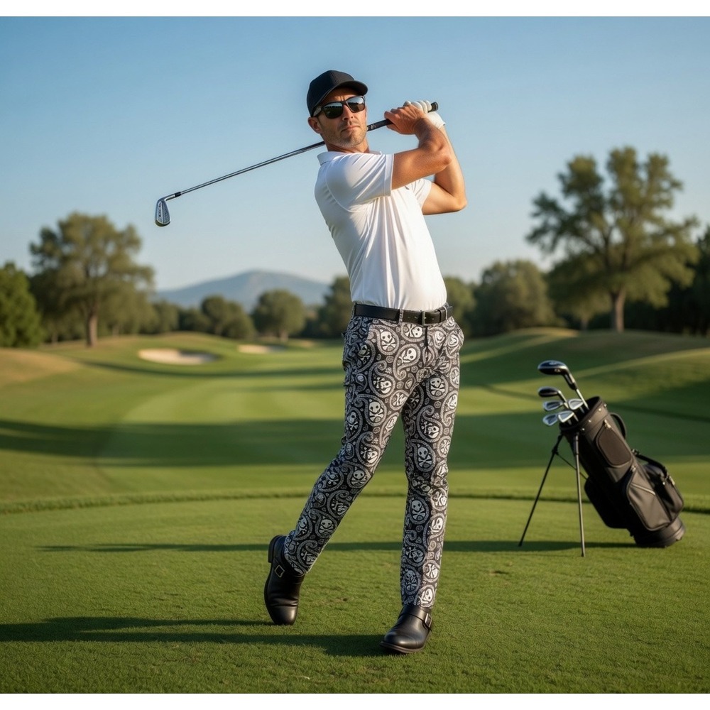 Loudmouth Golf Mens 36x32 Skull‎ Paisley Print Pants Black White 1310/00051